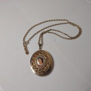 Large Cameo Locket Necklace 24 Inches Long